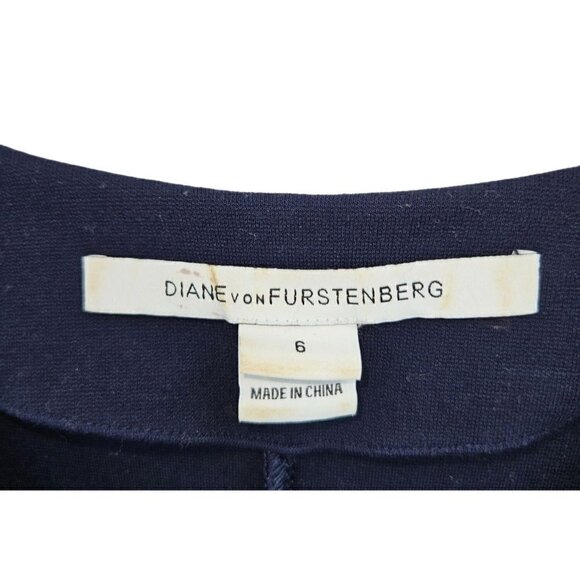 DVF Diane Von Furstenberg Career Midi Dress 6 Stretch Half Sleeve Blue Zippers - Picture 11 of 16